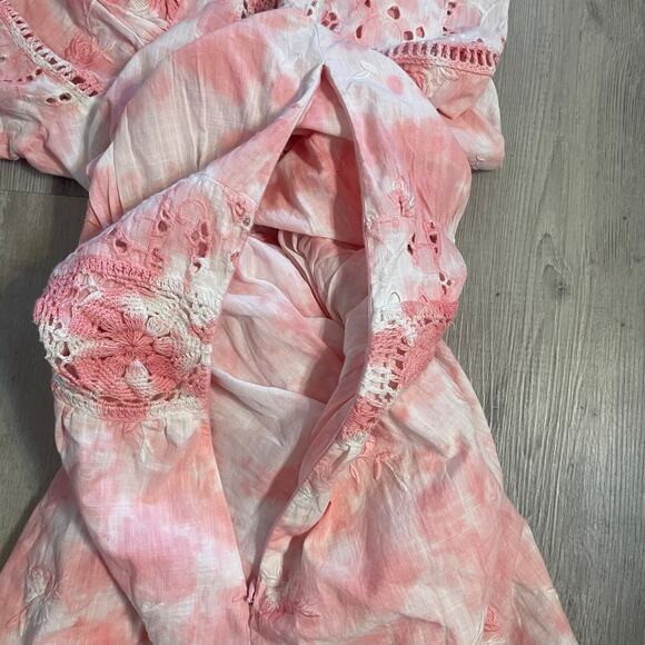 LoveShackFancy Divine Bloom Embroidery Mini Dress  in Pink Tye Dye Size 10 - Picture 11 of 15